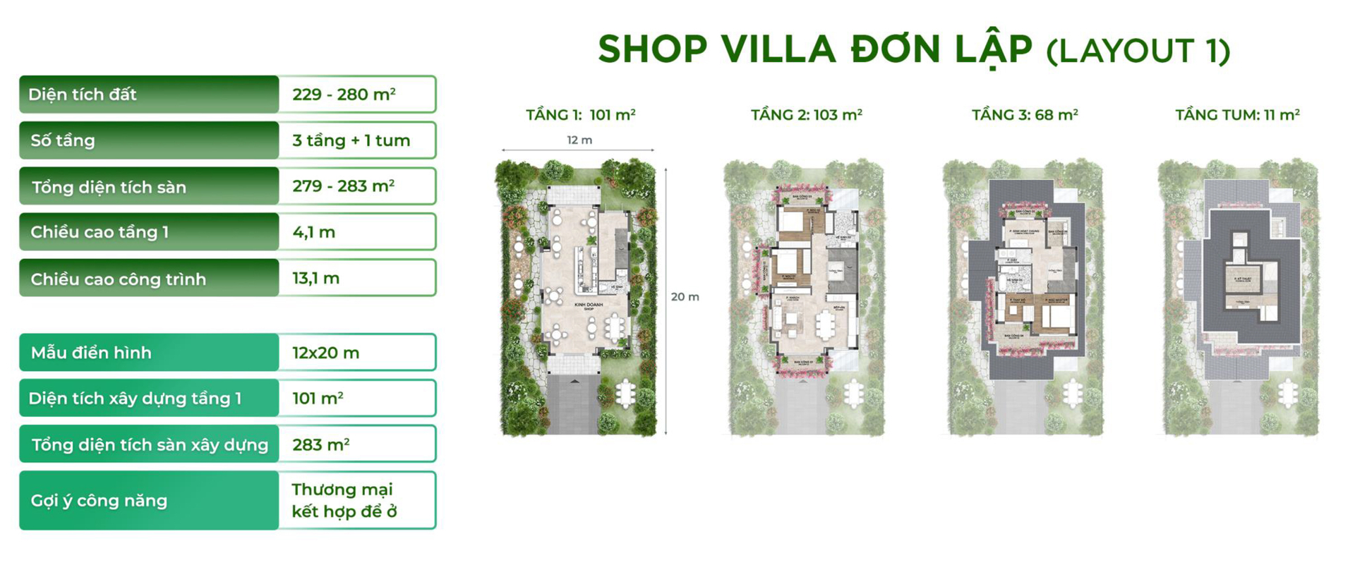 thiết kế shop villa đơn lập mẫu 1